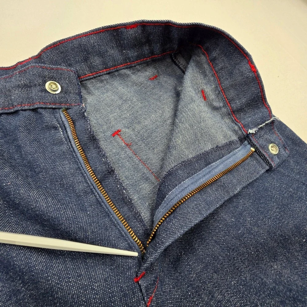 Vintage JC Penney Roller Disco Denim Jeans Dark Wash Red Stitching Girls 14